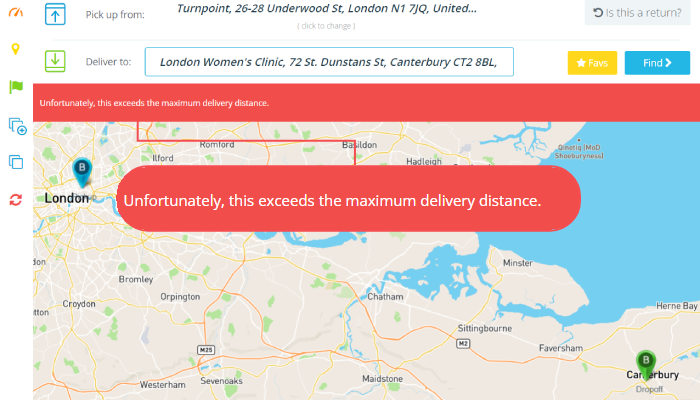 courier availability delivery zone