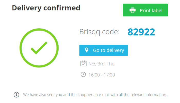 delivery booking confirmation